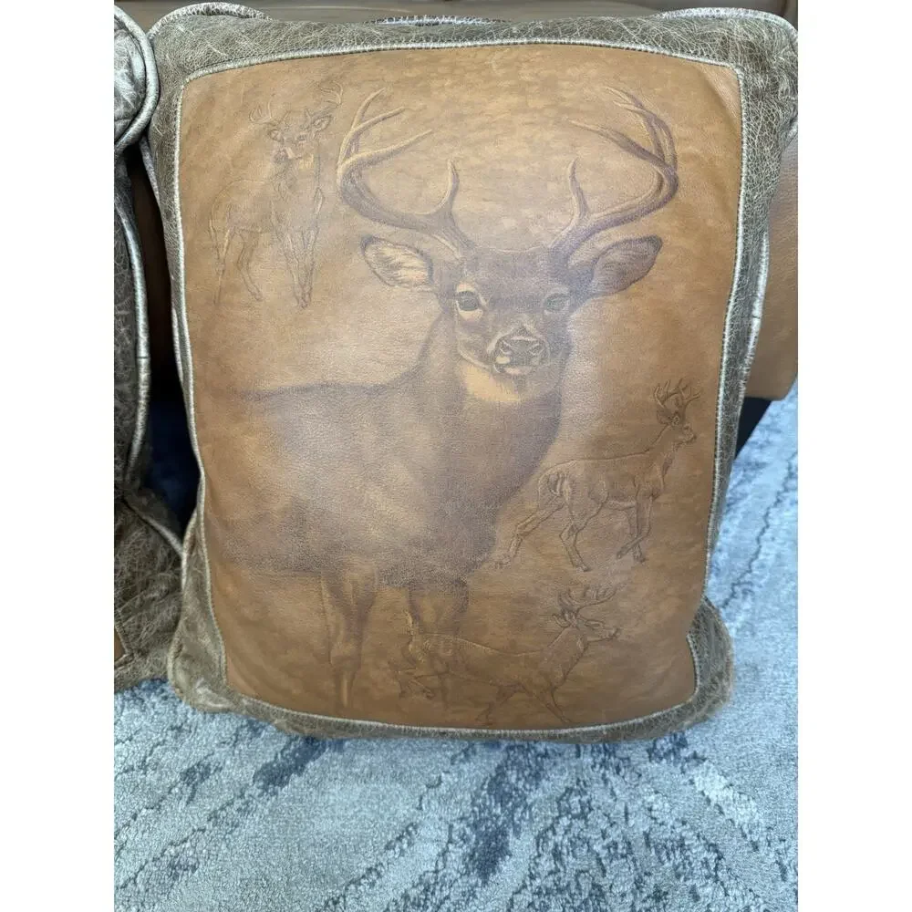 Judy Gibson Genuine Leather Pillow Covers Animal Print Signed Covers Only 18x20”